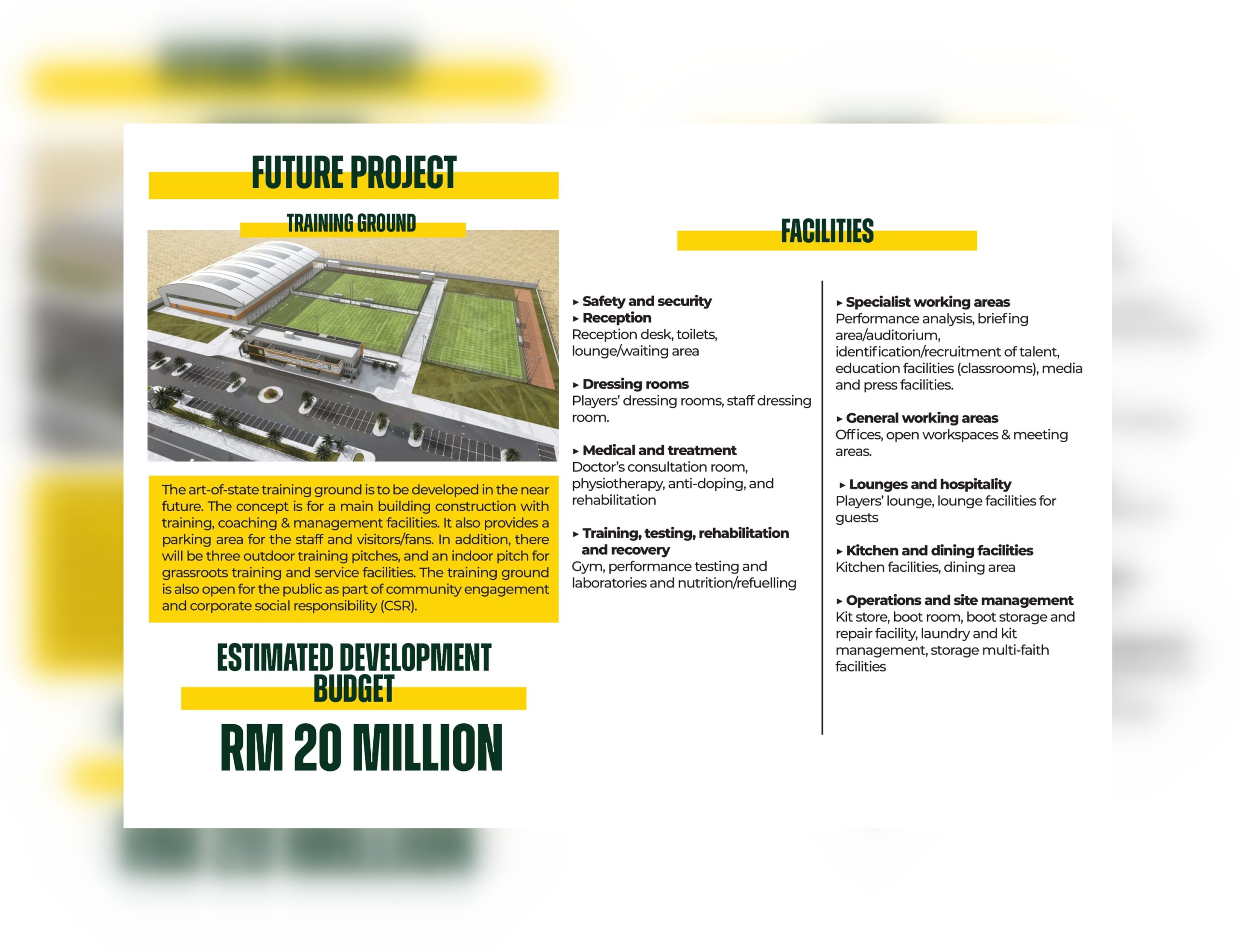 ‘Training Centre’ Kedah Bakal Memiliki 3 Padang Terbuka & 1 Padang Tertutup