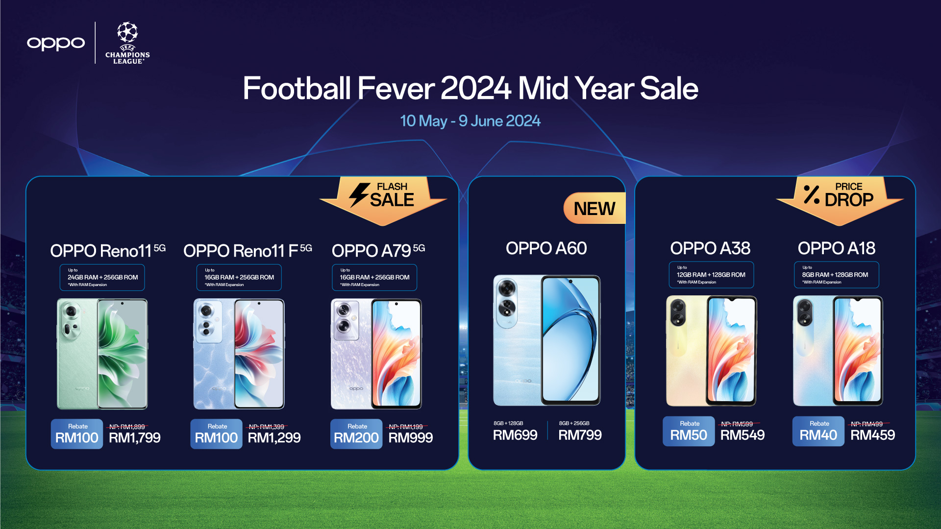 Oppo Malaysia Bawakan Football Fever Mid-Year Sale Menjelang Perlawanan Akhir UCL