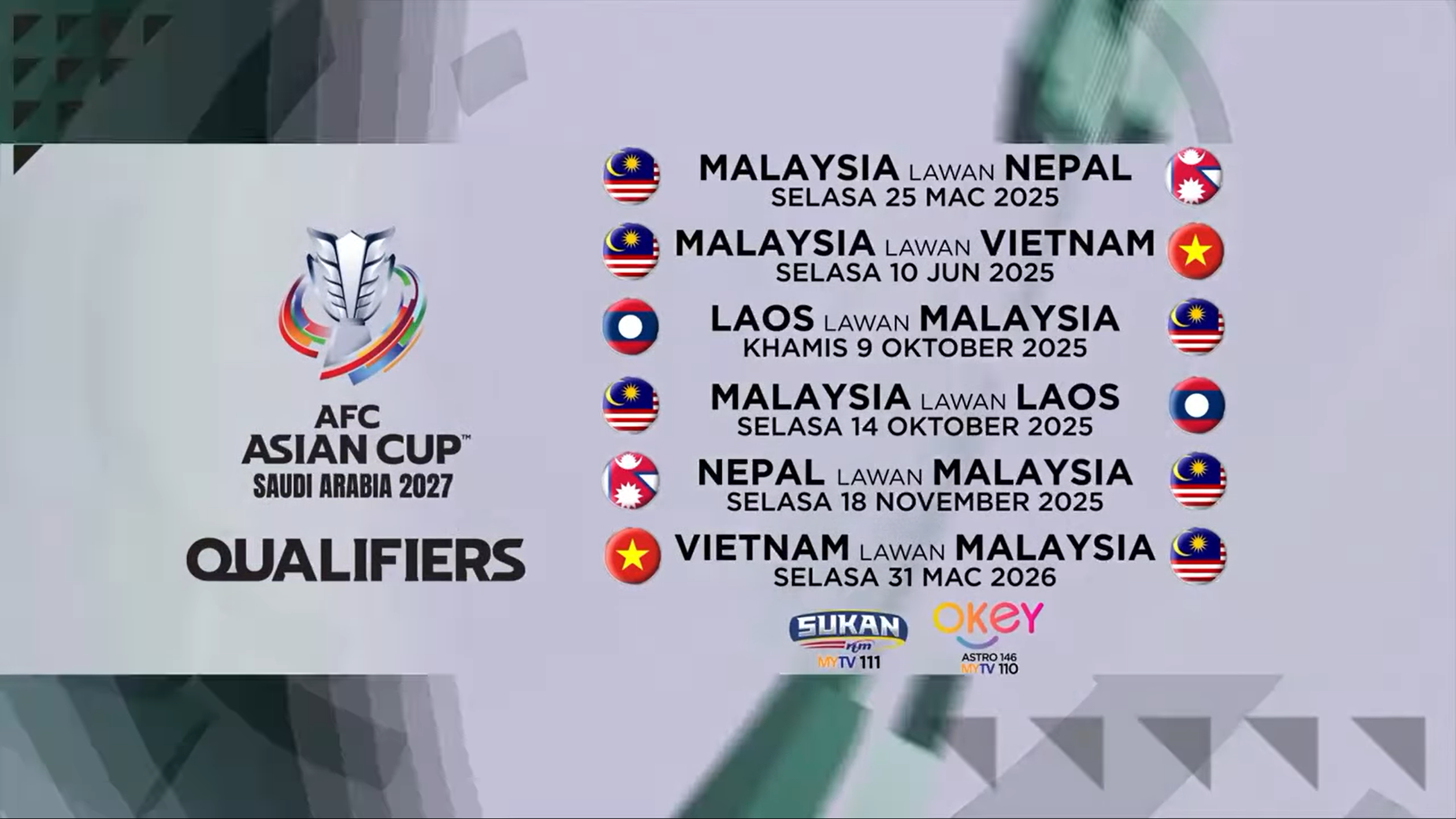 Kelayakan Piala Asia 2027: RTM Siar Kesemua Aksi Harimau Malaya Secara Percuma