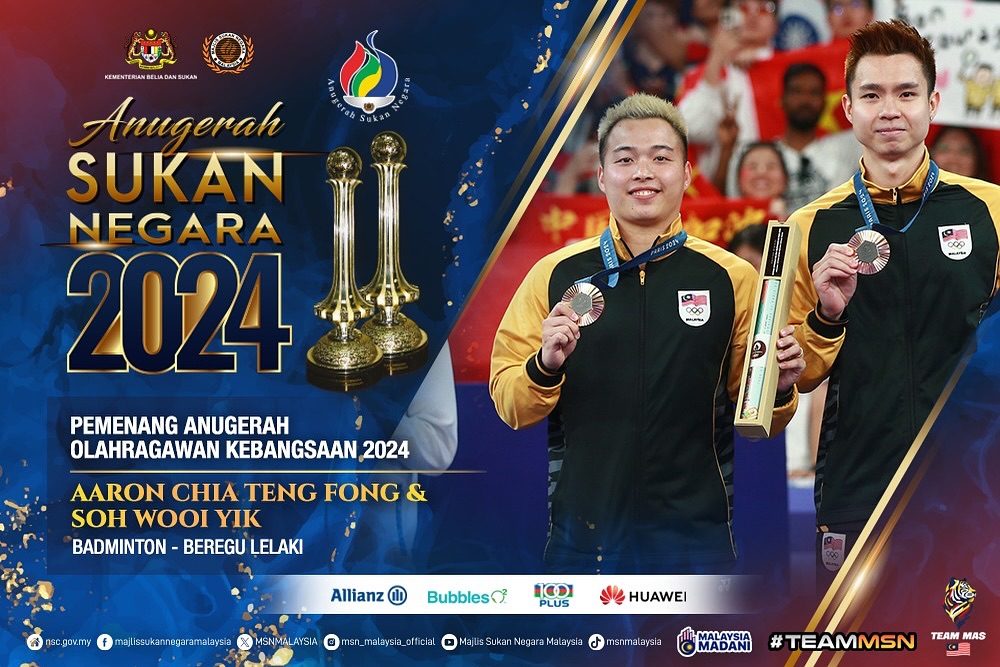 ASN 2024: Aaron-Wooi Yik Olahragawan Kebangsaan Buat Kali Kedua, Bawa Pulang RM20,000